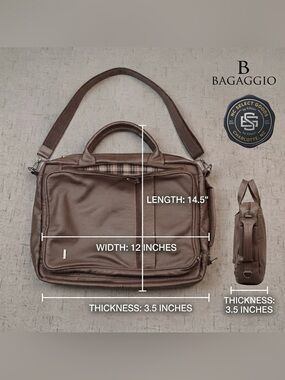 Bagaggio Brown Leather Convertible Laptop Briefcase Backpack Travel Bag